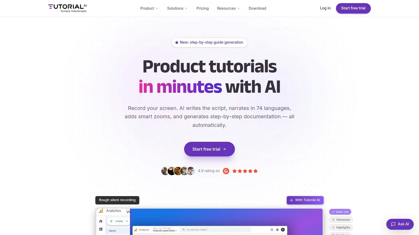 Screenshot from https://www.tutorial.ai