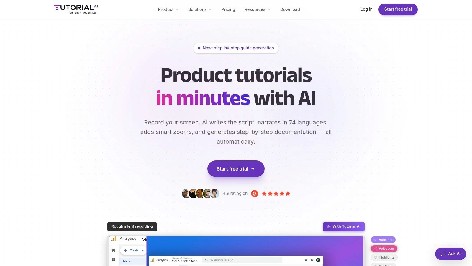 Screenshot from https://www.tutorial.ai