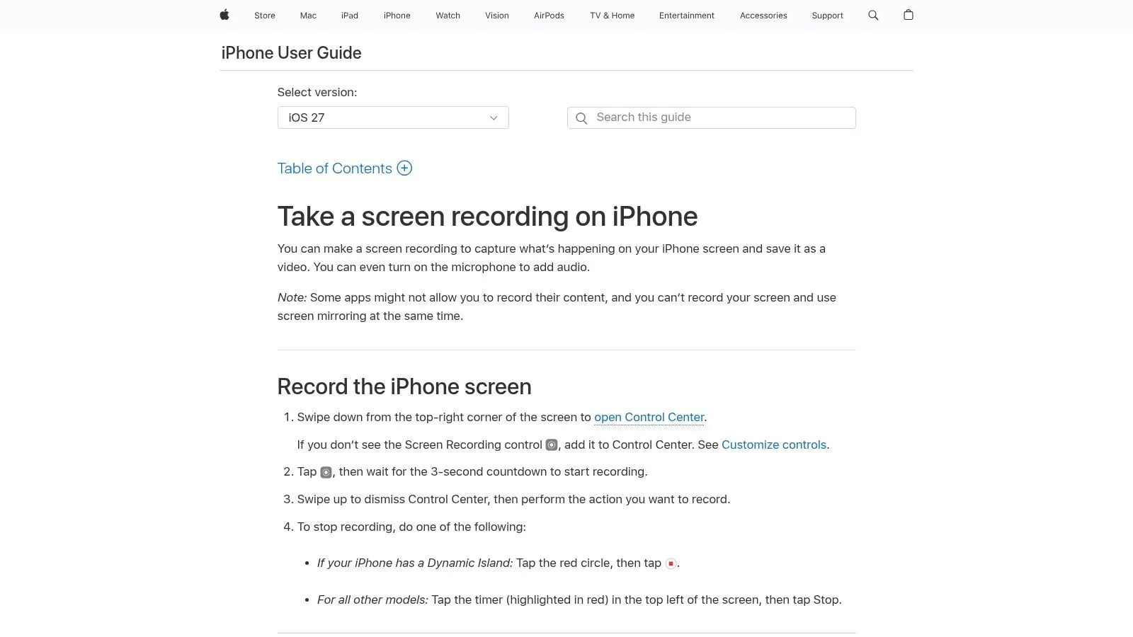 Apple iOS built-in Screen Recording (Control Center)