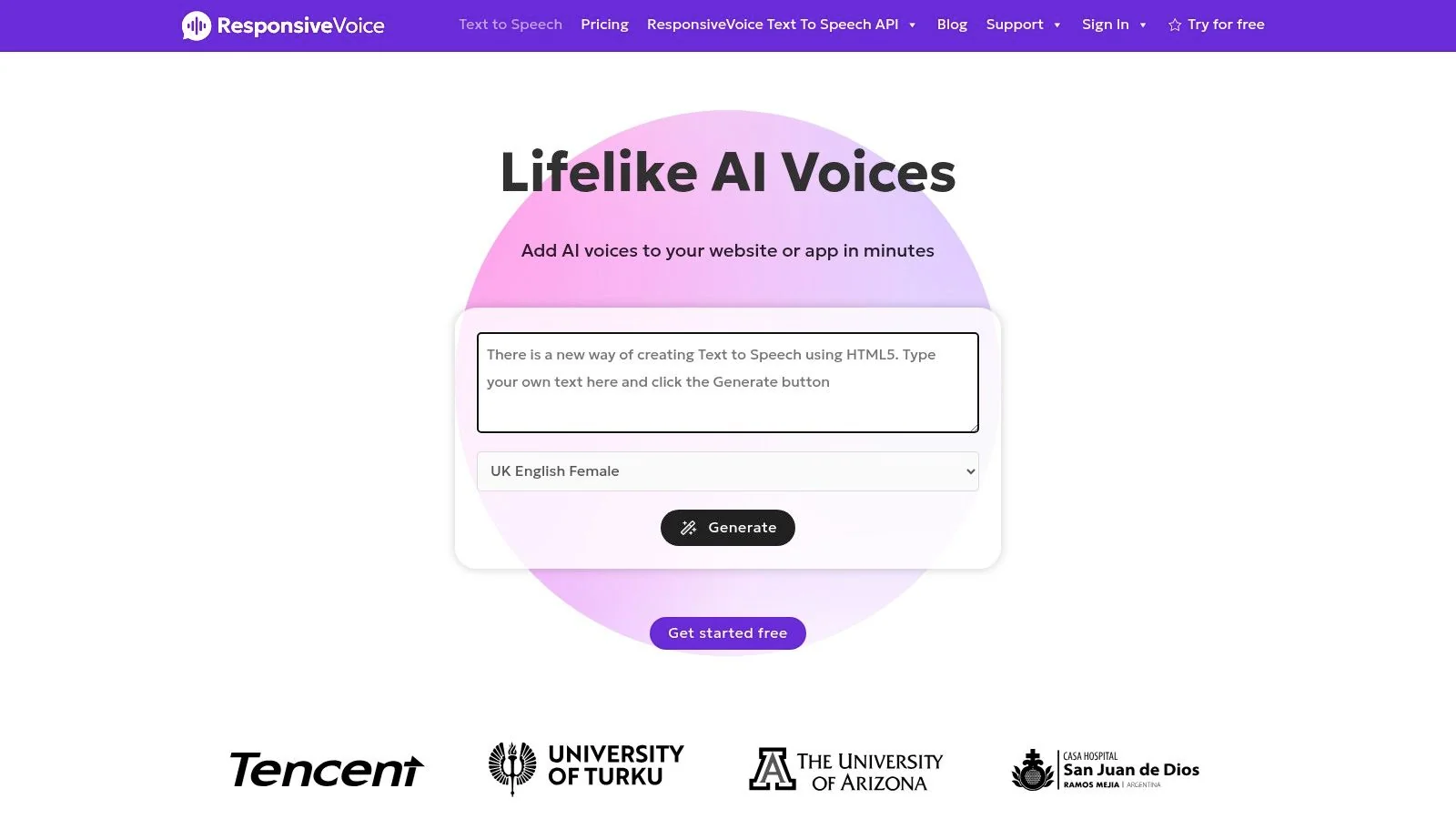 ResponsiveVoice (Web Player / JS API)