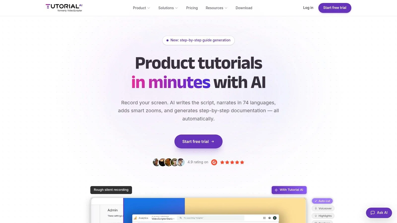 Screenshot from https://www.tutorial.ai