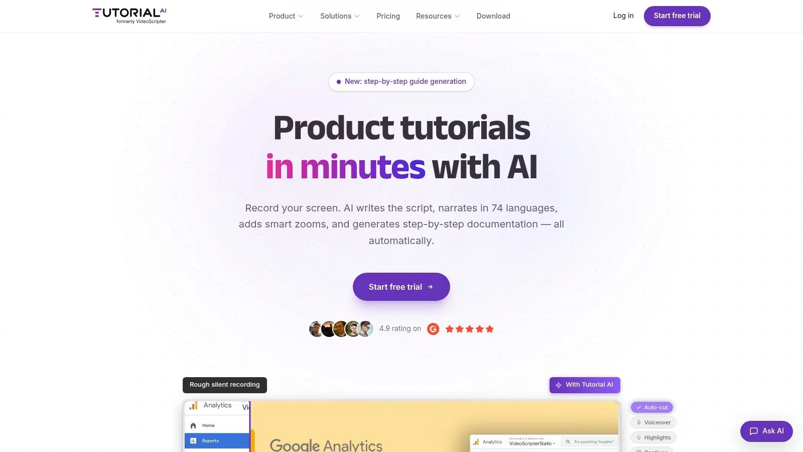 Screenshot from https://www.tutorial.ai