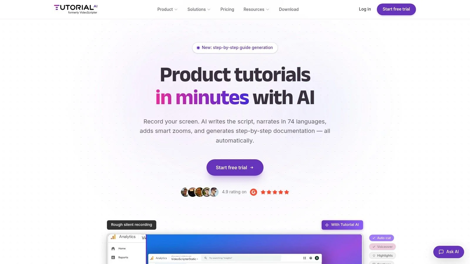 Screenshot from https://www.tutorial.ai