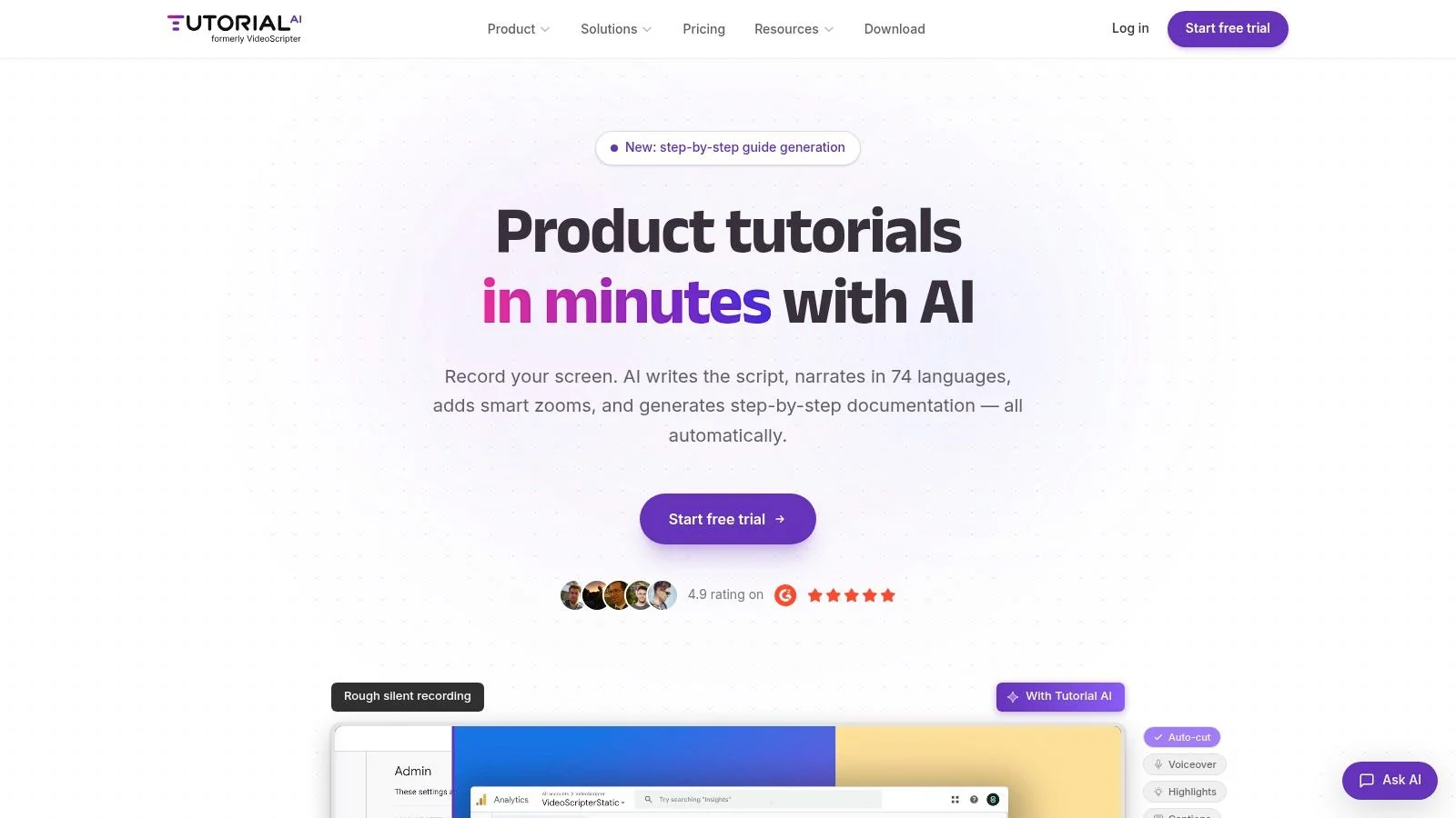 Screenshot from https://www.tutorial.ai