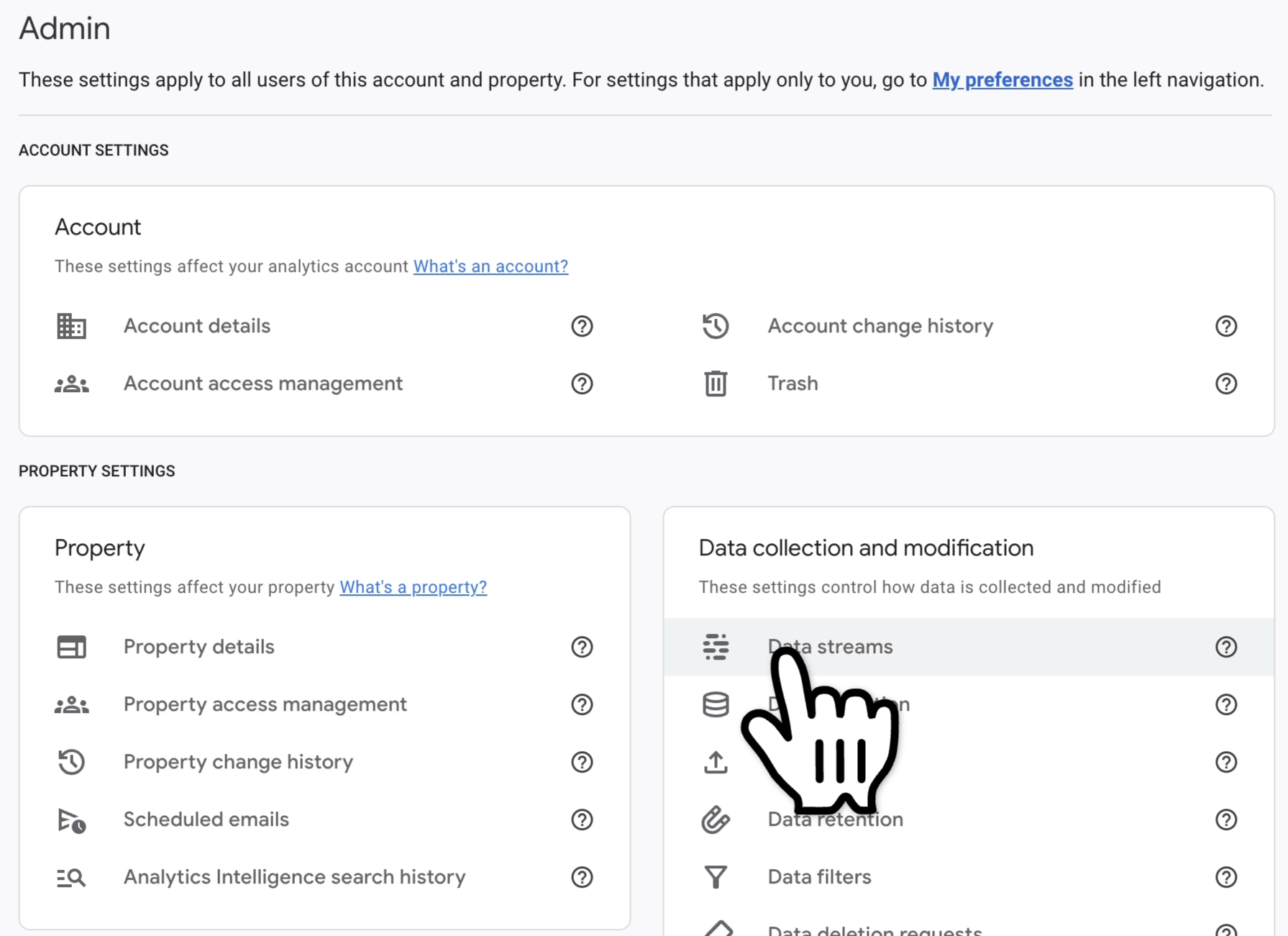 Google Analytics Data Streams setting