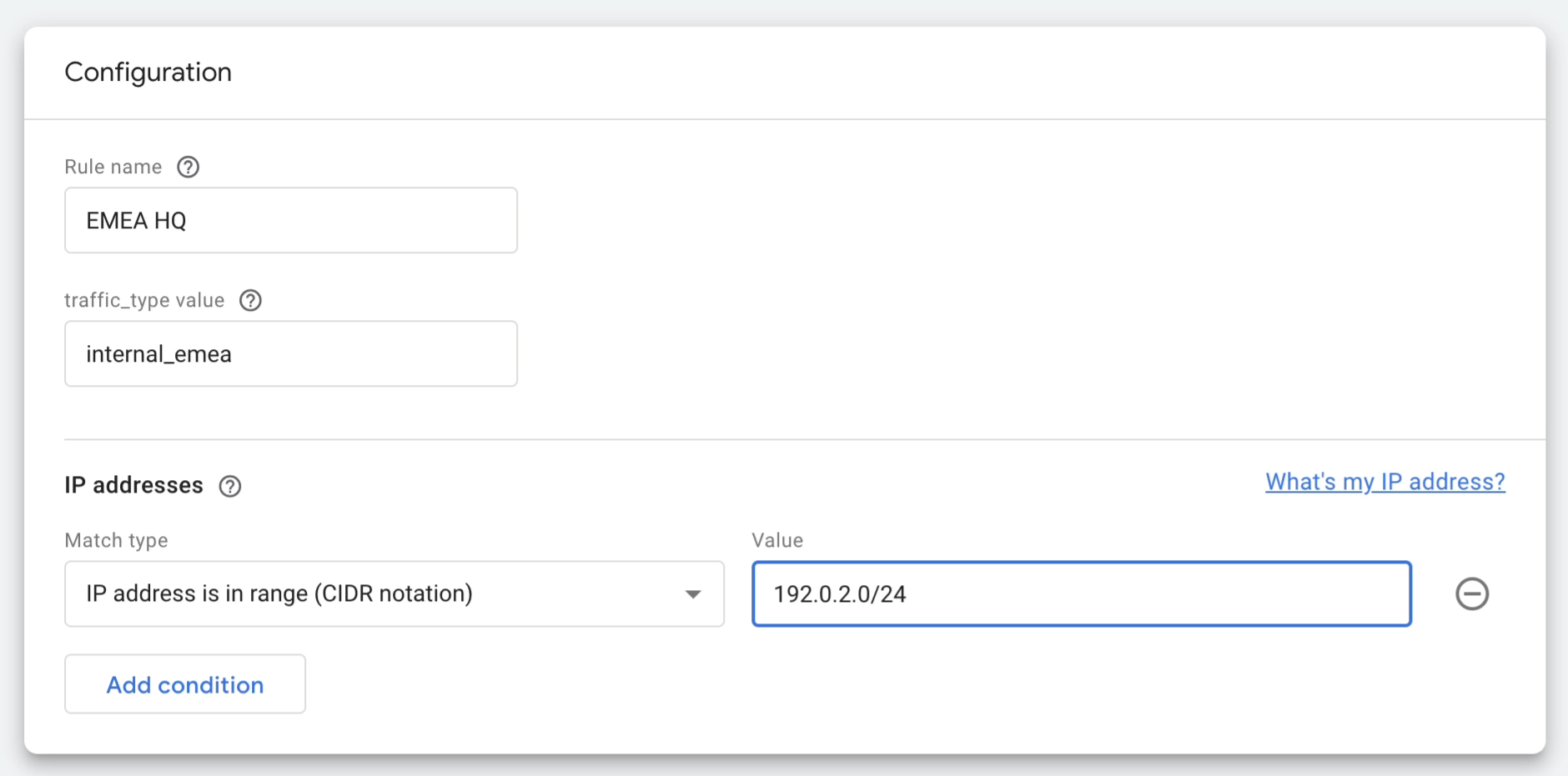Google Analytics IP address internal traffic rule