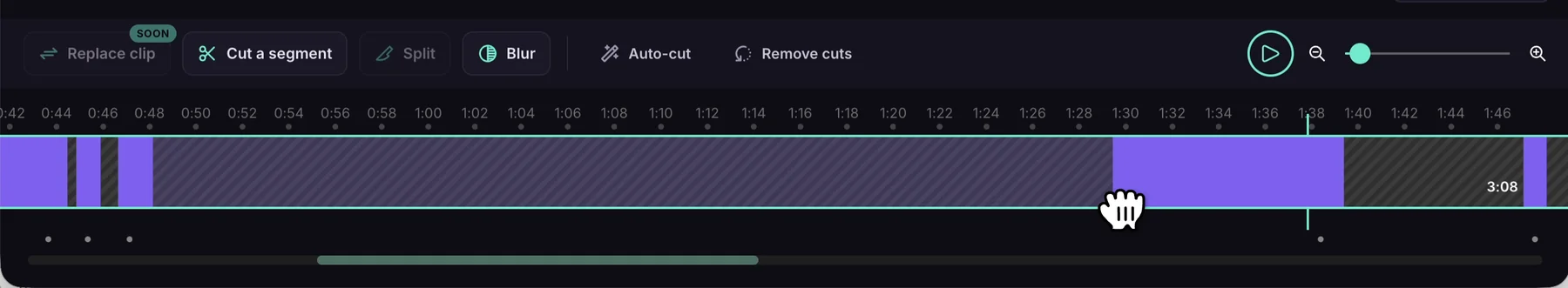 Dragging the edge of a greyed-out cut on the timeline to resize it