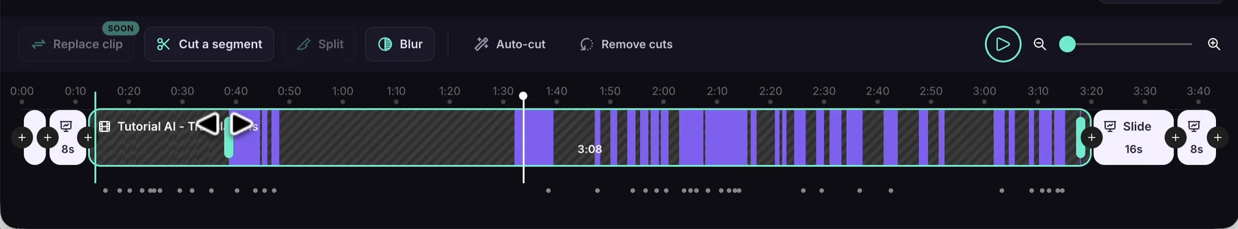 The trim handle at the left edge of a clip on the timeline