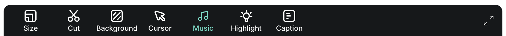 Video toolbar with the Music tab selected