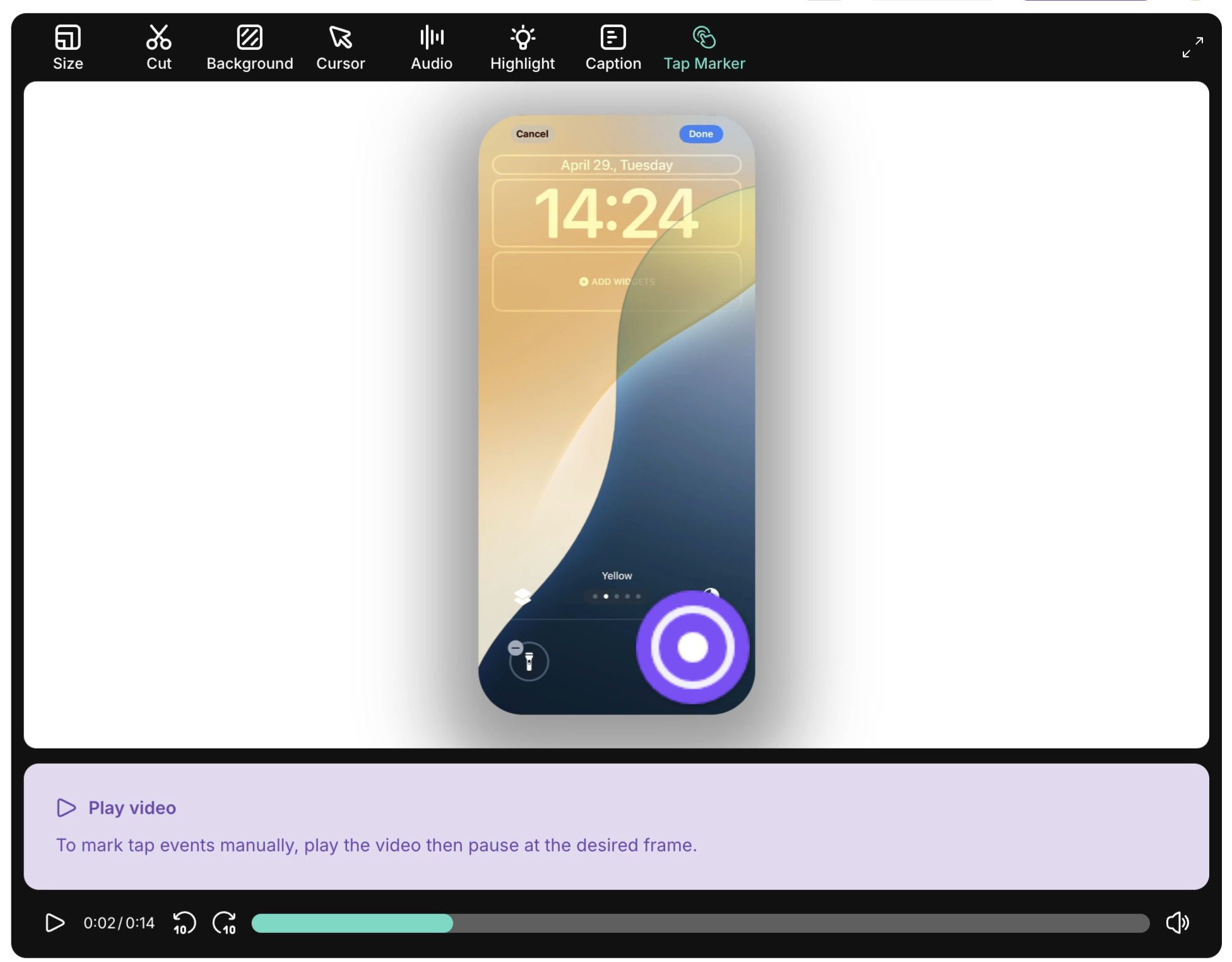 Positioning pointer at tap location