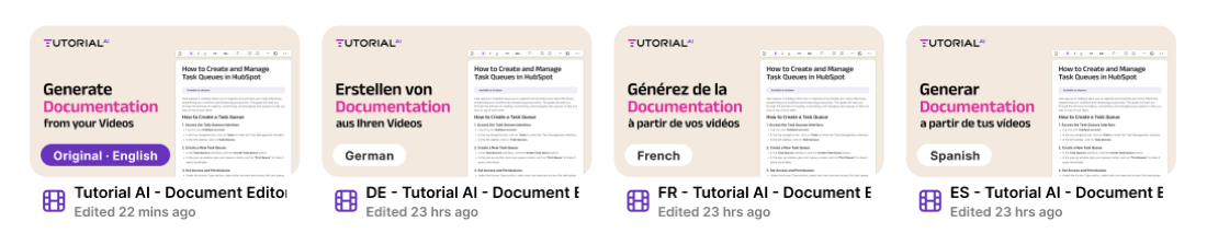 Translation Folder showing one project translated into four languages